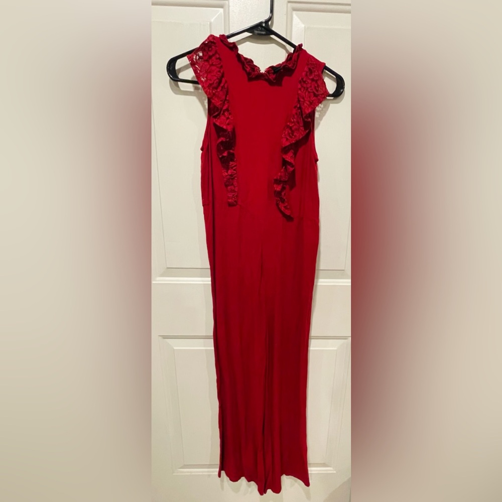 Girl's Art Class Red Lace Ruffle Pants Suit, Size 10/12